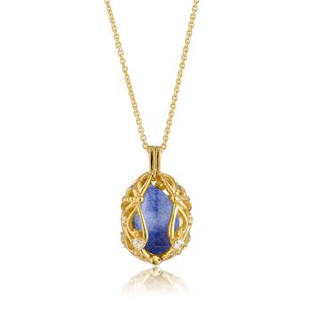 Stort smykke æg med zirkoner, Blå Aventurin - fra Blicher Fuglsang, med 40 cm kæde